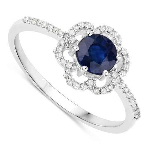 Bids.com 0.78 Carat Genuine Blue Sapphire and White Diamond 14K White Gold Ring Rings