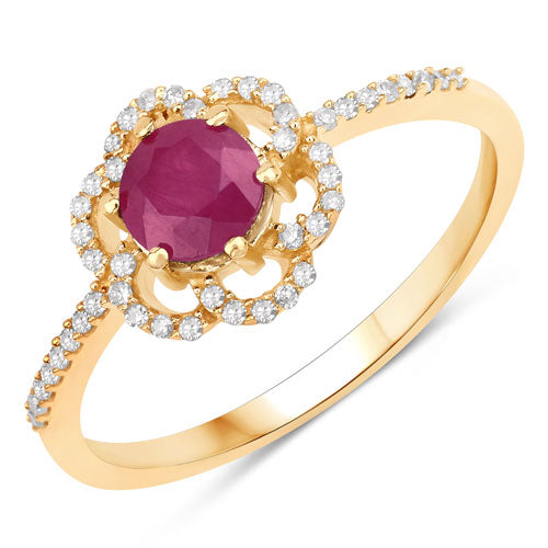 Bids.com 0.68 Carat Genuine Ruby and White Diamond 14K Yellow Gold Ring Rings