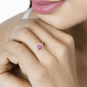 Bids.com 0.68 Carat Genuine Ruby and White Diamond 14K Yellow Gold Ring Rings