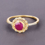 Bids.com 0.68 Carat Genuine Ruby and White Diamond 14K Yellow Gold Ring Rings