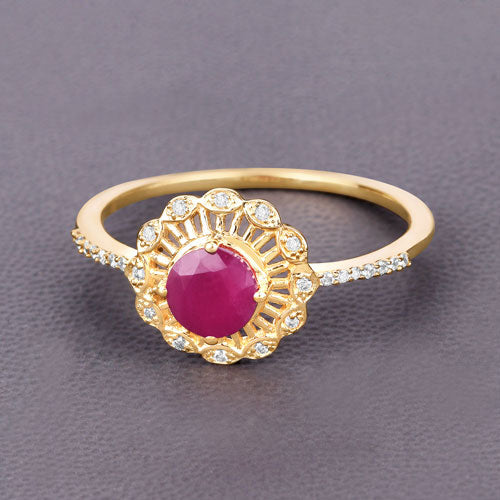 Bids.com 0.68 Carat Genuine Ruby and White Diamond 14K Yellow Gold Ring Rings
