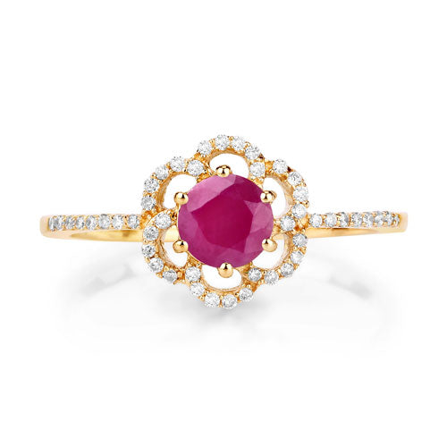 Bids.com 0.68 Carat Genuine Ruby and White Diamond 14K Yellow Gold Ring Rings