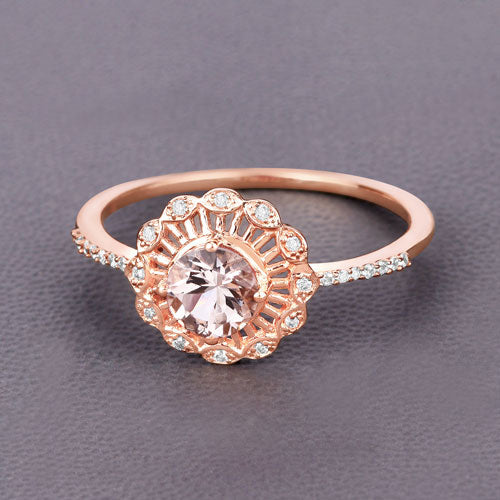 Bids.com 0.54 Carat Genuine Morganite and White Diamond 14K Rose Gold Ring Rings