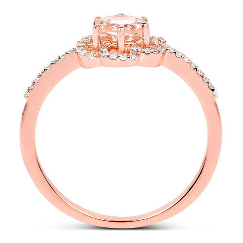 Bids.com 0.54 Carat Genuine Morganite and White Diamond 14K Rose Gold Ring Rings