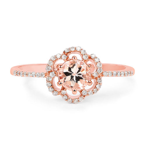 Bids.com 0.54 Carat Genuine Morganite and White Diamond 14K Rose Gold Ring Rings
