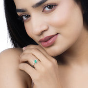 Bids.com 0.55 Carat Genuine Zambian Emerald and White Diamond 14K White Gold Ring Rings