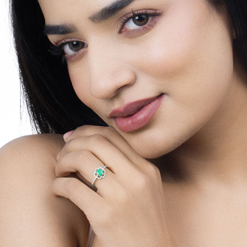 Bids.com 0.55 Carat Genuine Zambian Emerald and White Diamond 14K White Gold Ring Rings