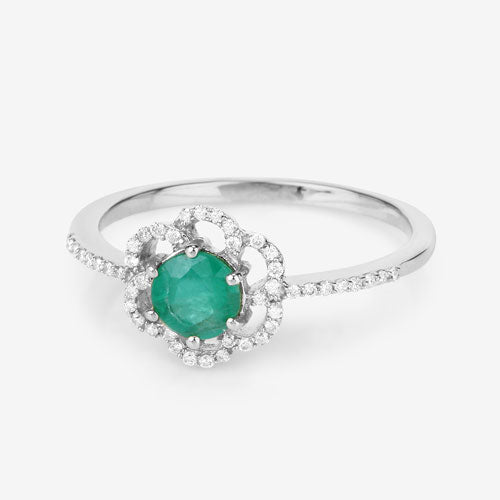 Bids.com 0.55 Carat Genuine Zambian Emerald and White Diamond 14K White Gold Ring Rings