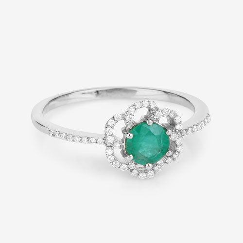 Bids.com 0.55 Carat Genuine Zambian Emerald and White Diamond 14K White Gold Ring Rings