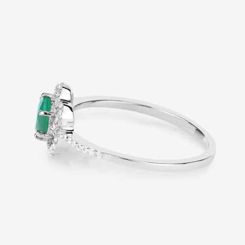 Bids.com 0.55 Carat Genuine Zambian Emerald and White Diamond 14K White Gold Ring Rings