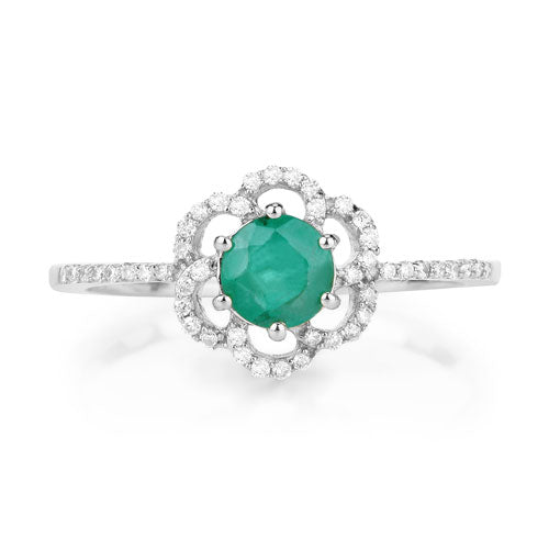 Bids.com 0.55 Carat Genuine Zambian Emerald and White Diamond 14K White Gold Ring Rings