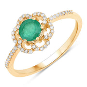 Bids.com 0.55 Carat Genuine Zambian Emerald and White Diamond 14K Yellow Gold Ring Rings