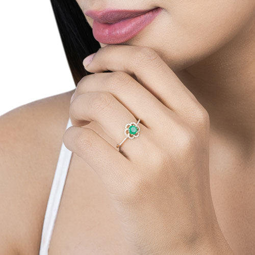 Bids.com 0.55 Carat Genuine Zambian Emerald and White Diamond 14K Yellow Gold Ring Rings