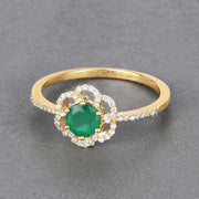 Bids.com 0.55 Carat Genuine Zambian Emerald and White Diamond 14K Yellow Gold Ring Rings