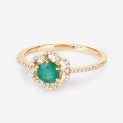 Bids.com 0.55 Carat Genuine Zambian Emerald and White Diamond 14K Yellow Gold Ring Rings
