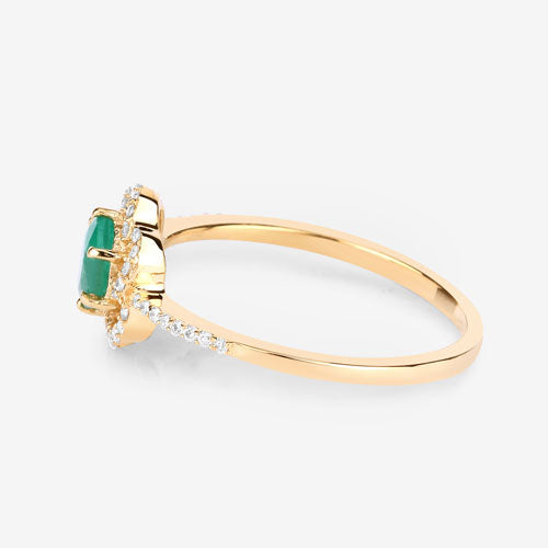 Bids.com 0.55 Carat Genuine Zambian Emerald and White Diamond 14K Yellow Gold Ring Rings