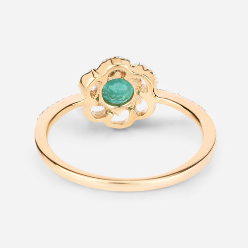 Bids.com 0.55 Carat Genuine Zambian Emerald and White Diamond 14K Yellow Gold Ring Rings