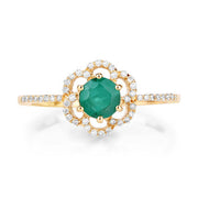 Bids.com 0.55 Carat Genuine Zambian Emerald and White Diamond 14K Yellow Gold Ring Rings