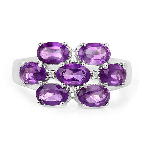 Bids.com 3.05 Carat Genuine  Amethyst and White Topaz .925 Sterling Silver Ring Rings
