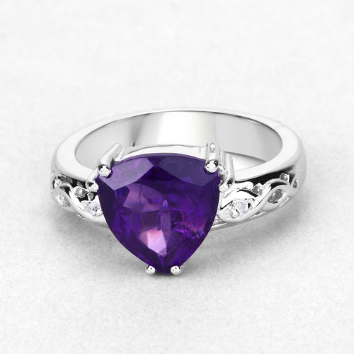 Bids.com 2.71 Carat Genuine Amethyst and White Topaz .925 Sterling Silver Ring Rings
