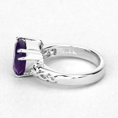 Bids.com 2.71 Carat Genuine Amethyst and White Topaz .925 Sterling Silver Ring Rings