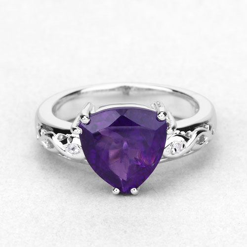 Bids.com 2.71 Carat Genuine Amethyst and White Topaz .925 Sterling Silver Ring Rings