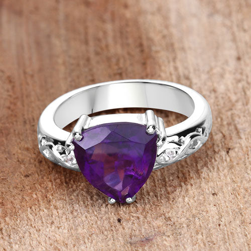 Bids.com 2.71 Carat Genuine Amethyst and White Topaz .925 Sterling Silver Ring Rings