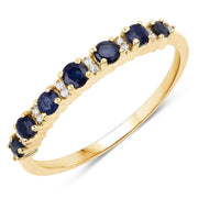 Bids.com 0.43 Carat Genuine Blue Sapphire and White Diamond 14K Yellow Gold Ring Rings