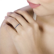 Bids.com 0.43 Carat Genuine Blue Sapphire and White Diamond 14K Yellow Gold Ring Rings
