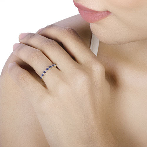Bids.com 0.43 Carat Genuine Blue Sapphire and White Diamond 14K Yellow Gold Ring Rings