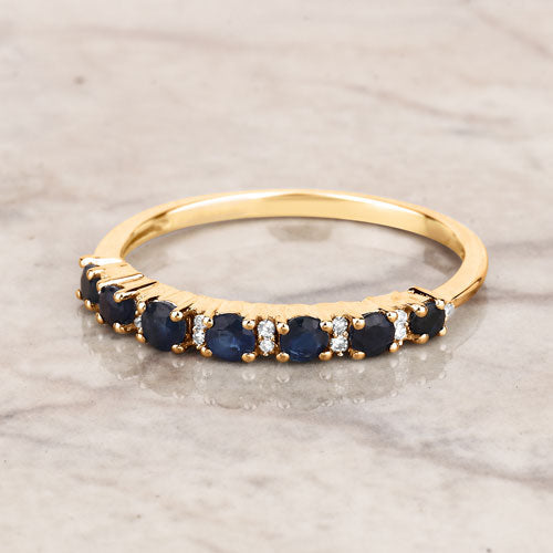 Bids.com 0.43 Carat Genuine Blue Sapphire and White Diamond 14K Yellow Gold Ring Rings