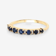 Bids.com 0.43 Carat Genuine Blue Sapphire and White Diamond 14K Yellow Gold Ring Rings
