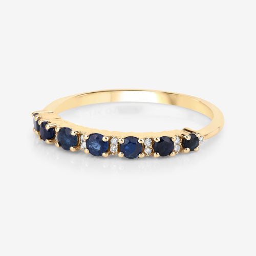 Bids.com 0.43 Carat Genuine Blue Sapphire and White Diamond 14K Yellow Gold Ring Rings