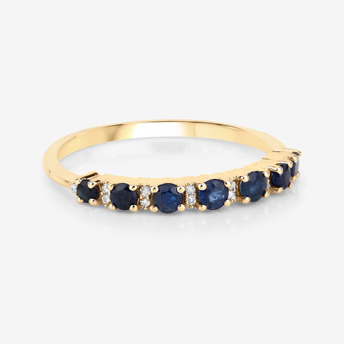 Bids.com 0.43 Carat Genuine Blue Sapphire and White Diamond 14K Yellow Gold Ring Rings