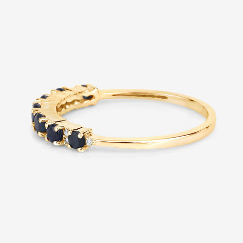 Bids.com 0.43 Carat Genuine Blue Sapphire and White Diamond 14K Yellow Gold Ring Rings
