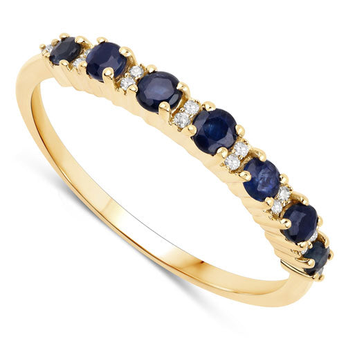 Bids.com 0.43 Carat Genuine Blue Sapphire and White Diamond 14K Yellow Gold Ring Rings