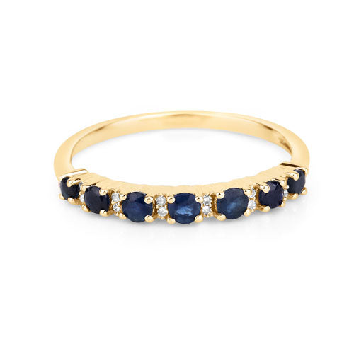 Bids.com 0.43 Carat Genuine Blue Sapphire and White Diamond 14K Yellow Gold Ring Rings