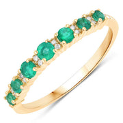 Bids.com 0.41 Carat Genuine Zambian Emerald and White Diamond 14K Yellow Gold Ring Rings