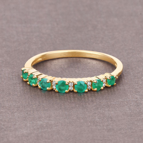 Bids.com 0.41 Carat Genuine Zambian Emerald and White Diamond 14K Yellow Gold Ring Rings