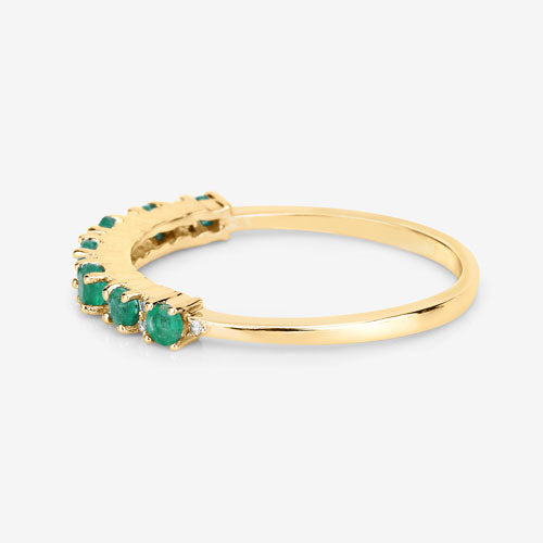 Bids.com 0.41 Carat Genuine Zambian Emerald and White Diamond 14K Yellow Gold Ring Rings