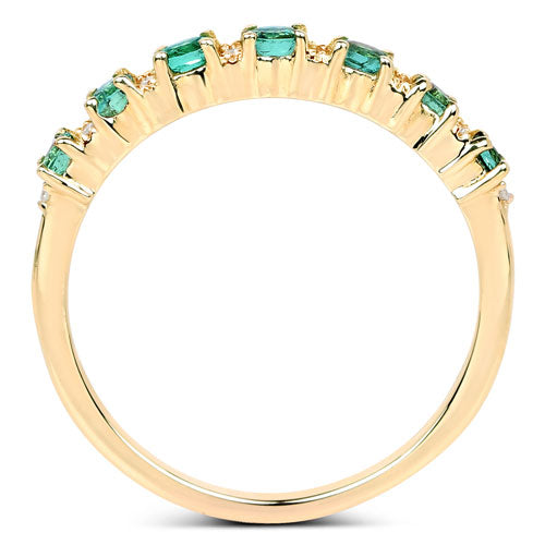 Bids.com 0.41 Carat Genuine Zambian Emerald and White Diamond 14K Yellow Gold Ring Rings