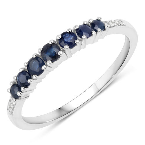 Bids.com 0.45 Carat Genuine Blue Sapphire and White Diamond 14K White Gold Ring Rings