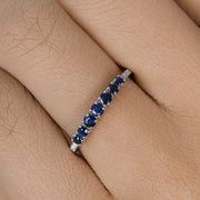 Bids.com 0.45 Carat Genuine Blue Sapphire and White Diamond 14K White Gold Ring Rings