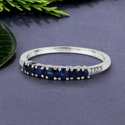 Bids.com 0.45 Carat Genuine Blue Sapphire and White Diamond 14K White Gold Ring Rings