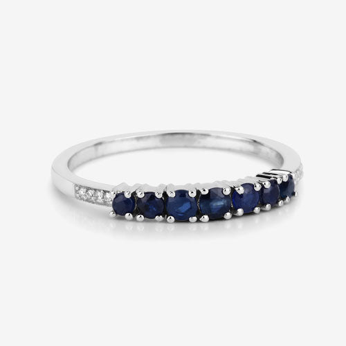 Bids.com 0.45 Carat Genuine Blue Sapphire and White Diamond 14K White Gold Ring Rings
