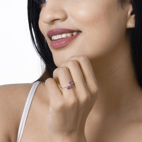 Bids.com 0.68 Carat Genuine Ruby and White Diamond 14K White Gold Ring Rings