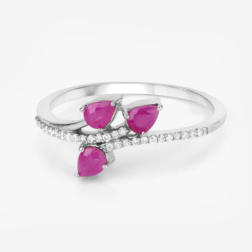 Bids.com 0.68 Carat Genuine Ruby and White Diamond 14K White Gold Ring Rings