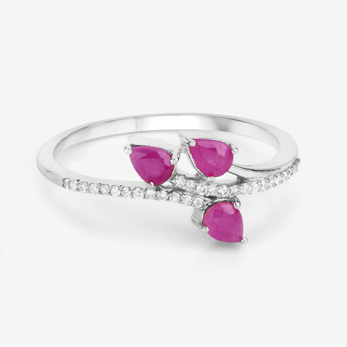 Bids.com 0.68 Carat Genuine Ruby and White Diamond 14K White Gold Ring Rings