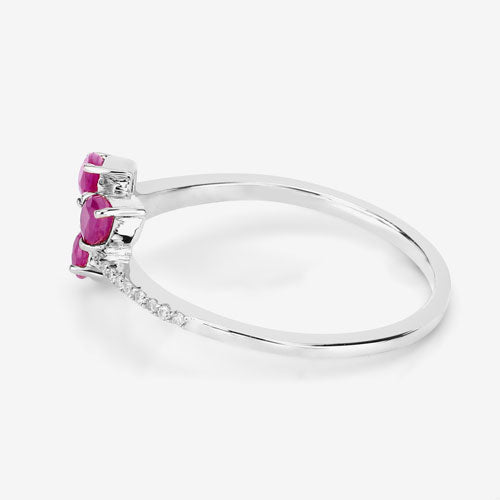 Bids.com 0.68 Carat Genuine Ruby and White Diamond 14K White Gold Ring Rings