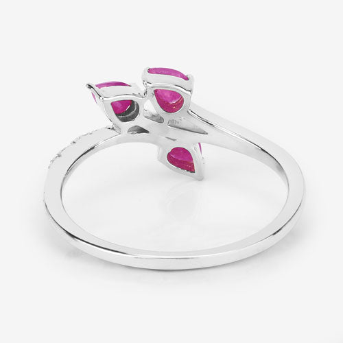 Bids.com 0.68 Carat Genuine Ruby and White Diamond 14K White Gold Ring Rings